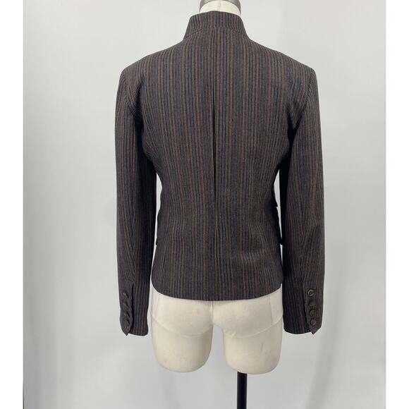 Vintage 90s Carmel Zhao Wool Blazer Single Breasted Striped Brown Womens 6 - Picture 10 of 15